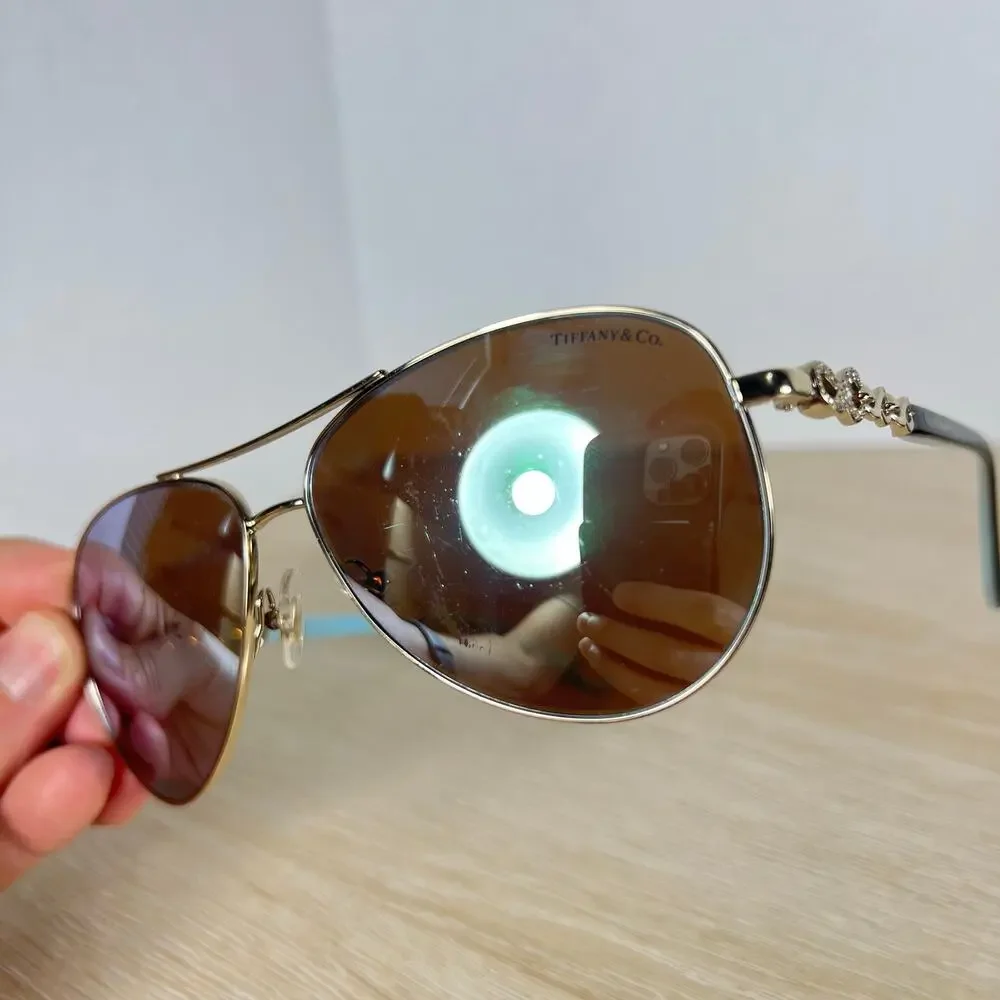 Tiffany & Co TF3049-B 6091/64 Sunglasses Pilot Gold Frames READ DESC 58-12-140